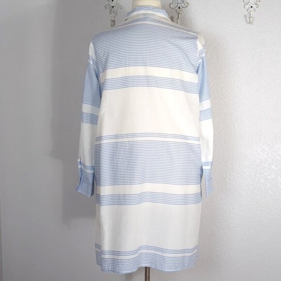 Ellen Weaver 2X Swim Cover Up Shirtdress Roll Tap Sleeves Blue White Stripes - Picture 3 of 6
